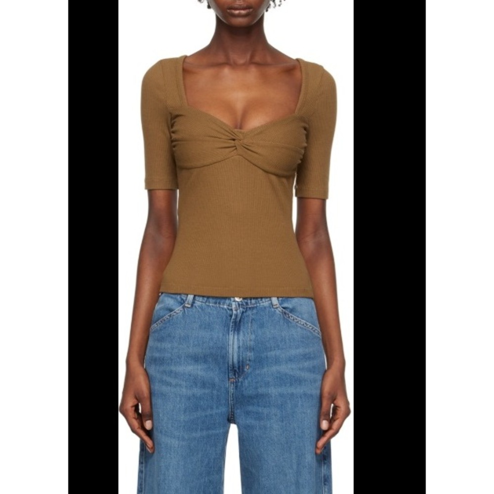 NEW Citizens of Humanity Parie Twist Top, Ribbed Knit, Square Neck, Malt Ball, M